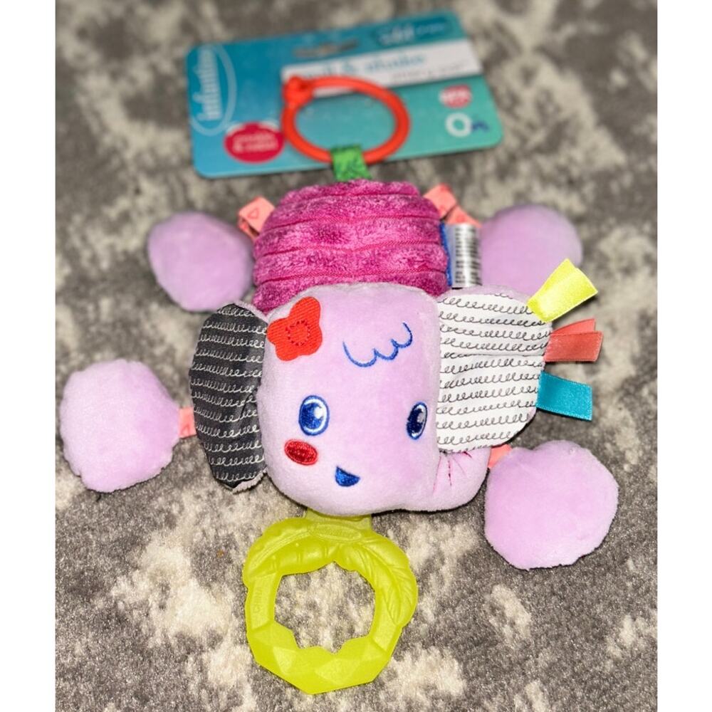 Infantino Purple Elephant Pull & Shake Jittery Pal NWT